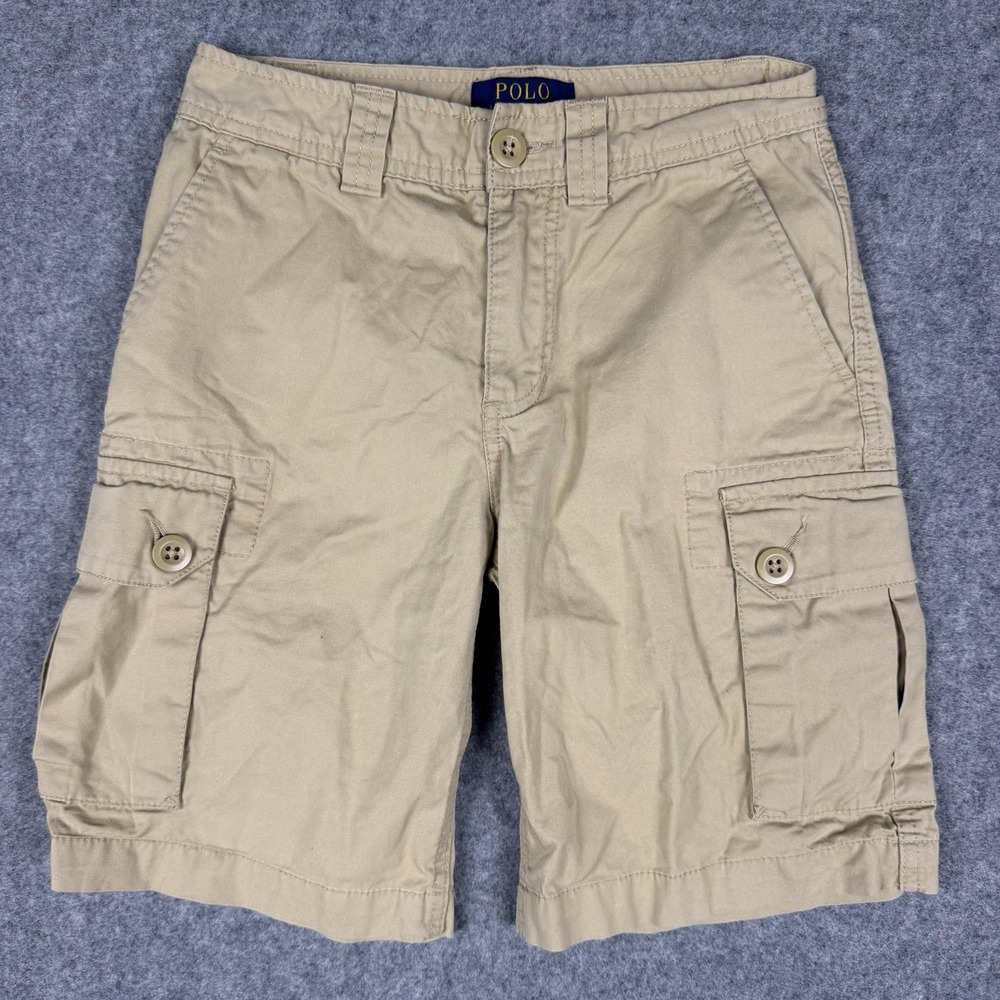 Polo Ralph Lauren Boys Size 8 Tan Khaki Classic Chino Cargo Shorts Casual EUC